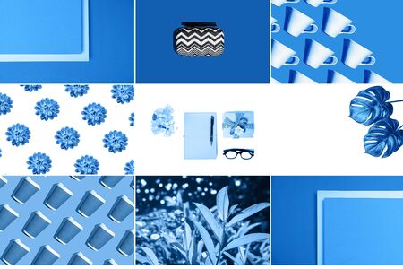 Fashion collage made with photos inspired by classic blue color of the year 2020. Lifestyle in different classic blue colors.の写真素材