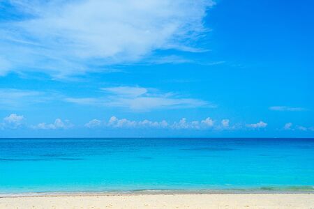 Panoramic view of a beautiful sunny day on sandy beach in the Maldives. Tropical travel concept.の写真素材