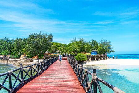 Panoramic view of a beautiful sunny day on sandy beach in the Maldives. Tropical travel concept.の写真素材