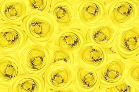 Creative pattern with paper rose flower on pastel color background. Trendy contemporary style. Flat lay, still life, art.の写真素材