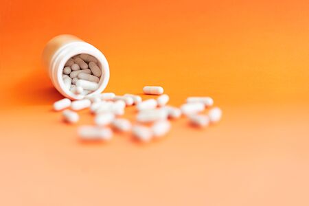 Herb capsule. Herbal nutritional supplements. Vitamin pills, Zinc tablets. Alternative medicine and healthy concept.の写真素材
