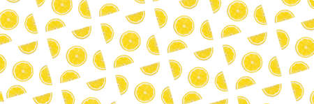 Pattern with lemon fruits. Tropical abstract geometric balance background, isolated. Lemon on white background.の写真素材