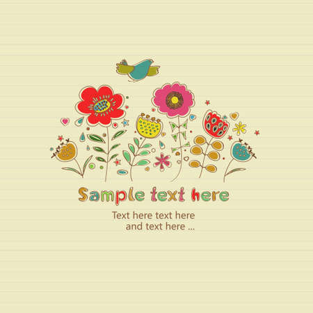 Card with flowers on striped background.Vectorのイラスト素材