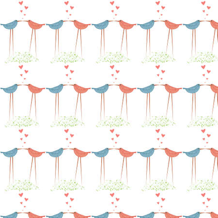 Pattern with birds in love. Seamless pattern. Wrapping. Vector.のイラスト素材