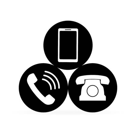 Communication button. White phone set. Retro telephone and smartphone icon. Vector illustration.のイラスト素材