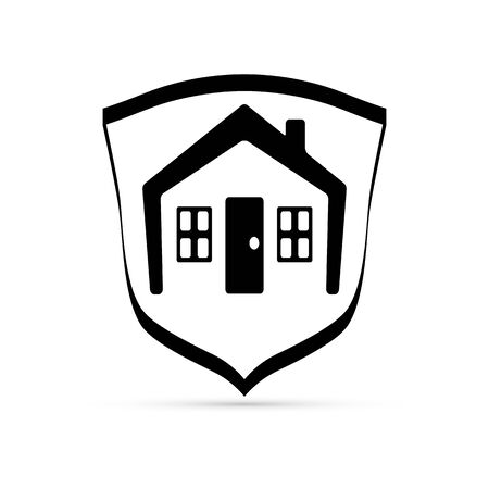 safety symbol, black house on shild, vector illustrationのイラスト素材