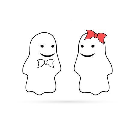 doddle spirit for hallloween, boy and girl with bow, vector illustrationのイラスト素材