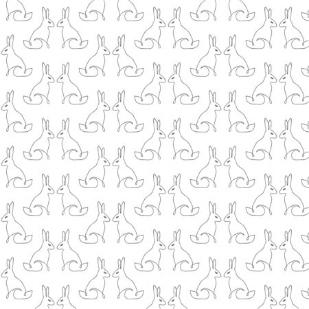doodle rabbit pattern, easter line art, head of hare for design, vector illustrationのイラスト素材