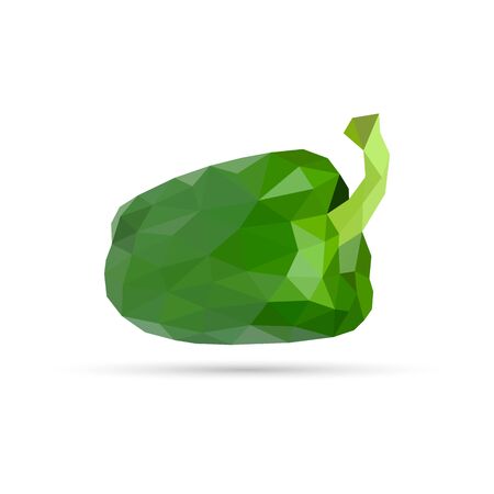Low poly pepper. Polygonal illustration. Vector isolated on white background. Geometric polygonal vegetables, triangles. Triangle paprik. Triangulation of a ripe pepper.のイラスト素材