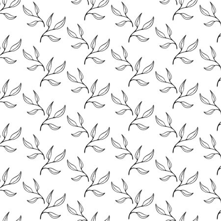 Line art leaf pattern. Doodle leaves. Spring, summer or autumn symbol. Vector illustration.のイラスト素材