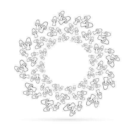 doodle wreaths icon, mushroom frame for design, kids hand dwawing art line, vector illustrationのイラスト素材