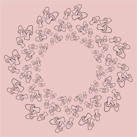 doodle wreaths icon, mushroom frame for design, kids hand dwawing art line, vector illustrationのイラスト素材