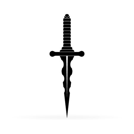 Dagger tattoo. Knife icon. Sword with sharp blade. Contour of dirk.のイラスト素材