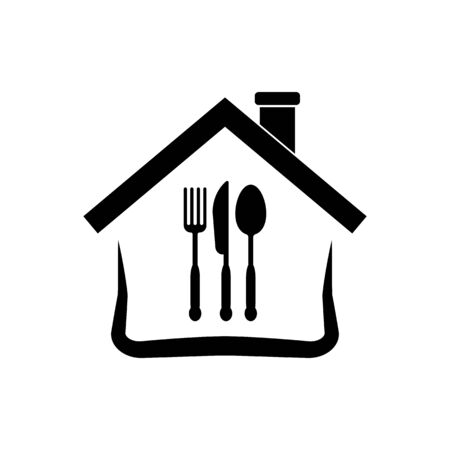 Dining hause. Business and Service. Food Center, Food Court, Cafeteria Service, Canteen or Restaurant Sign. Spoon, knife and fork vector icon.のイラスト素材