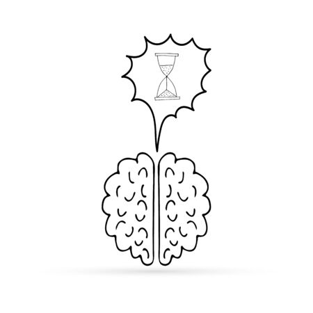 doodle brain of people with sandglass icon, kids art line hand drawing. medicine vector illustrationのイラスト素材