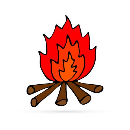 doodle fire icon, kids hand drawing bonfire, art line vector illustrationのイラスト素材