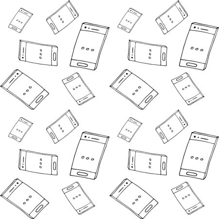 doodle phone, communication pattern, kids art line hand drawing telephone, vector illustrationのイラスト素材