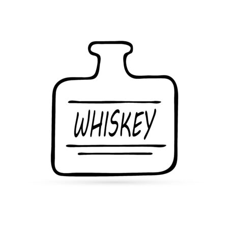 doodle whiskey bottle icon, kids hand drawing art line, vector illustrationのイラスト素材