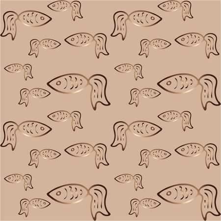 Doodle golden fish pattern. Seafood symbol.のイラスト素材