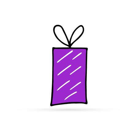 doodle gift icon, hand drawing kids image, art line pictogram, vector illustrationのイラスト素材