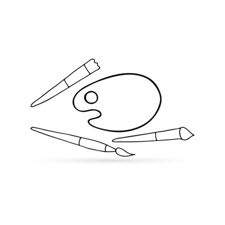 doodle brushes and palette icon, kids hand drawing art line, vector illustrationのイラスト素材