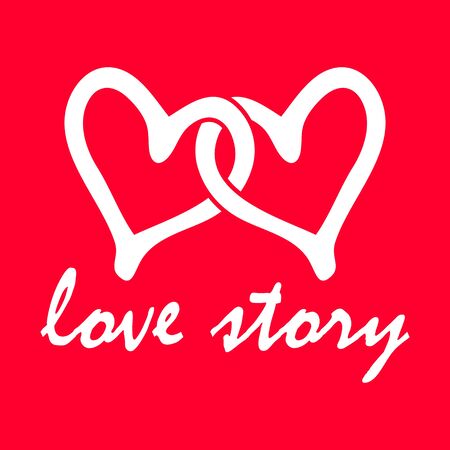 outline red heart icon, love story text, kids hand drawing art line, doodle stile, vector illustrationのイラスト素材