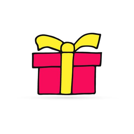 doodle gift icon isolated, hand drawing kids image, art line pictogram, vector illustrationのイラスト素材