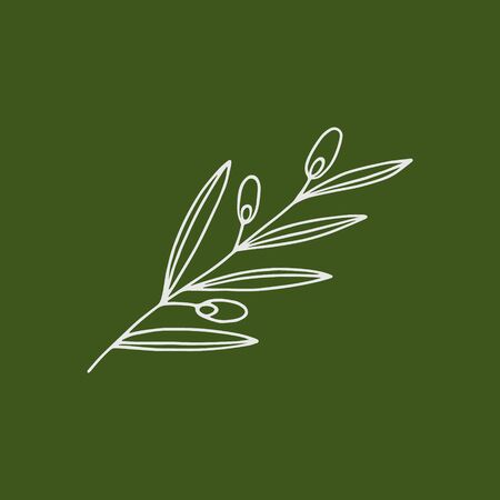 Outline olive branch iconisolated. Doodle kids hand drawing art line. Italy country symbol. Big olive branch with fruits. Food vector illustration.のイラスト素材