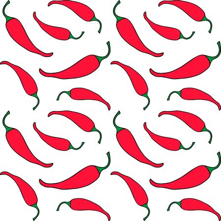 Chili pepper pattetn isolated. Spicy vegetable sketch. Mexican food. Hot red pepper. Jalapeno peppers symbol. Vector illustration.のイラスト素材