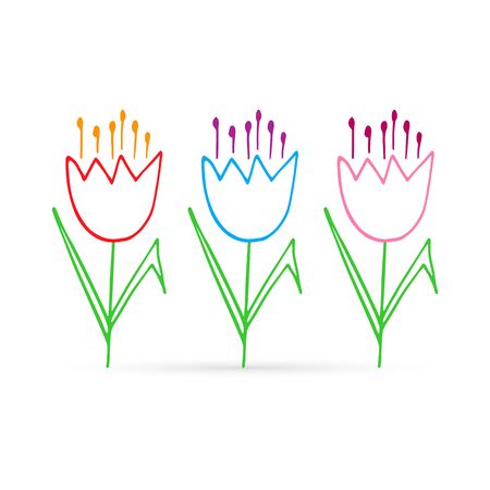 outline tulip icon isolated, doodle flower hand drawing art line, coloring, sketch vector illustationのイラスト素材