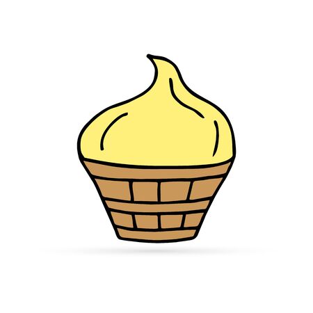 Doodle cake icon isolated. Outline kids hand drawing art line. Symbol birthday. Logo sweet dessert. Cake sketch vector stock illustrationのイラスト素材