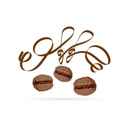 Bundle text cooffe with corn of coffee low poly, mosaic, pixel style for design cafe, print. Doodle kids hand drawing art line. Flat cup of coffee with corn. Sketch vector stock illustrationのイラスト素材