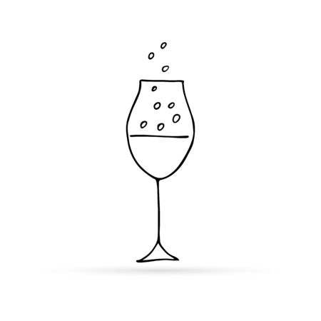Doodle line icon. Sketch wedding toast, wine glasses. Silhouette champagne with bubbles for illustration of alcoholic drinks, sparkling wine and celebration. Symbol romantic. Outline vector.のイラスト素材