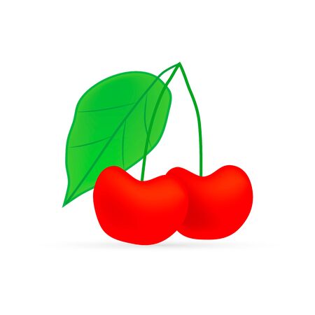 Red cherry with leaf icon isolated on white.のイラスト素材