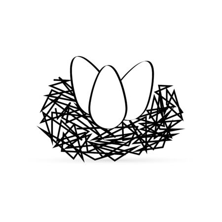 doodle eggs in nest icon isolated on white, easter line art, hand drawing food, sketch vector stock illustrationのイラスト素材