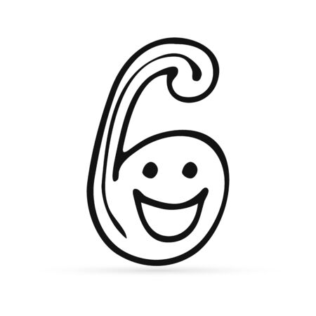 doodle numeral six icon isolated on white, bundle mathematics sign, outline kids hand drawing art line, sketch vector stock illustrationのイラスト素材