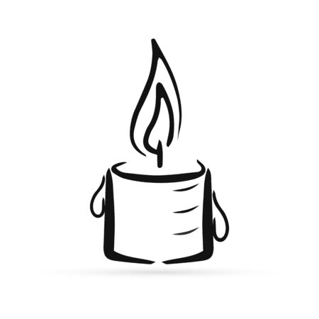 Doodle candle icon isolated on white. Symbol for design postcard, invitation, poster. Hand drawing vector stock illustrationのイラスト素材