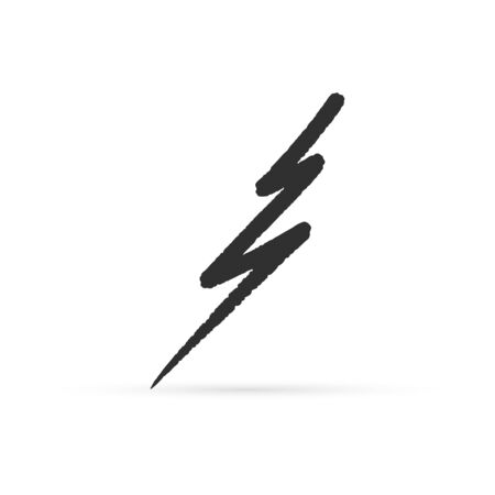 Doodle lightning vector icon. Thunder charging power for electricity energy and batteries. Kids hand drawing thunderstorm. Sketch vector stock illustrationのイラスト素材