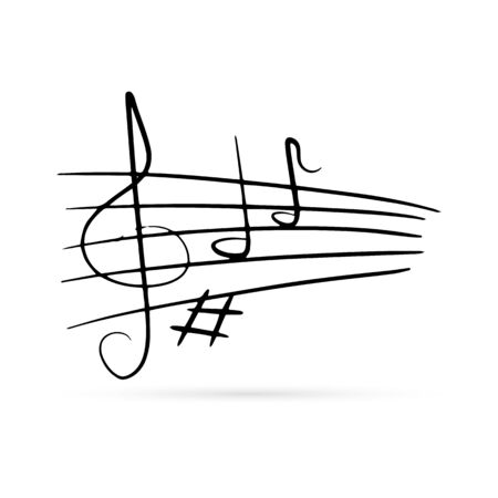 Outline treble clef with note icon isolated on white. Music doodle. Vector stock illustrationのイラスト素材