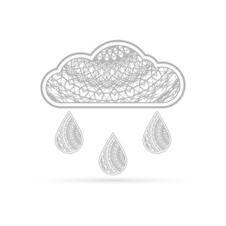 Outline cloud with drop of rain icon isolated on white. Art line in boho or maori style. Sketch vector stock illustrationのイラスト素材