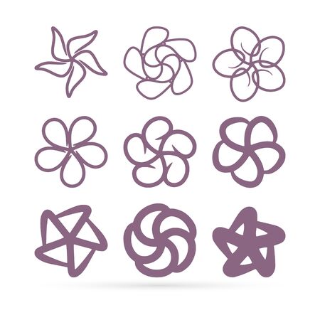Abstract doodle flower set icon isolated on white. Kids hand drawing line art. Vector stock illustrationのイラスト素材