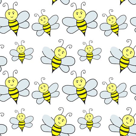 Doodle bee seamless pattern isolated on white. Outline kids hand drawing art. Sketch vector stock illustrationのイラスト素材