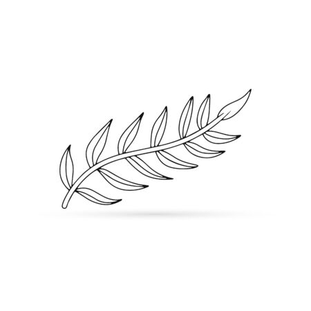 outline branch with leaves icon isolated on white, kids hand drawing art line, spring, summer, autumn, bundle sticker of leaf, sketch vector stock illustrationのイラスト素材