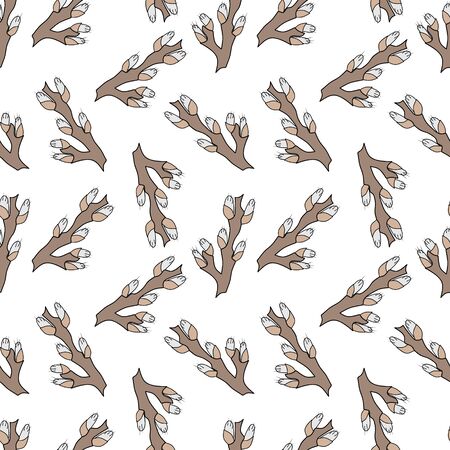Branch of willow seamless pattern isolated on white, doodle hand drawing art, eco vector stock illustrationのイラスト素材