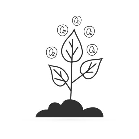 Doodle leaf icon isolated on white. Outline plant with oxygen. Kids hand drawing line art. Sketch vector stock illustrationのイラスト素材