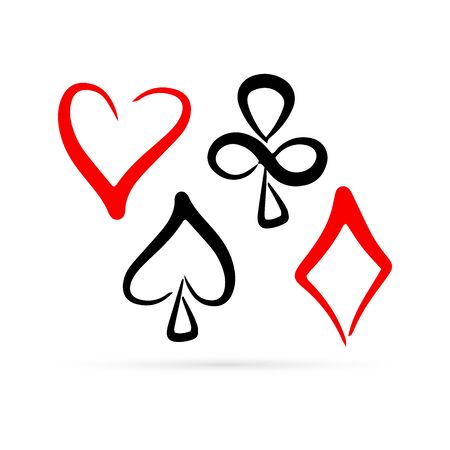 Outline suit of playing cards isolated on white. Sketch vector stock illustration. Game cards icon.のイラスト素材