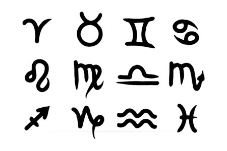 Doodle grunge zodiak sign icon isolated on white. Outline hand drawing line art. Sketch vector stock illustrationのイラスト素材