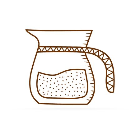 Doodle kettle, teapot icon isolated on white. Hand drawing line art.のイラスト素材