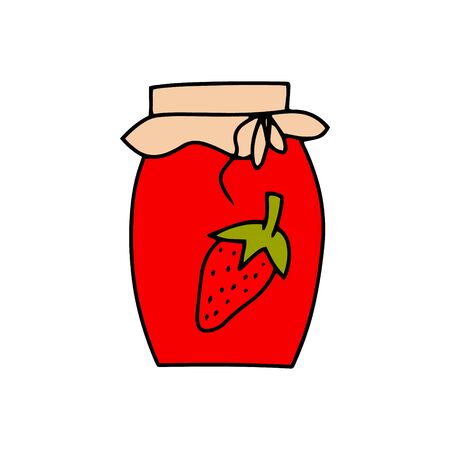 Doodle strawberry jam icon isolated on white. Kids hand drawing line art. Sketch vector stock illustration. EPS 10のイラスト素材