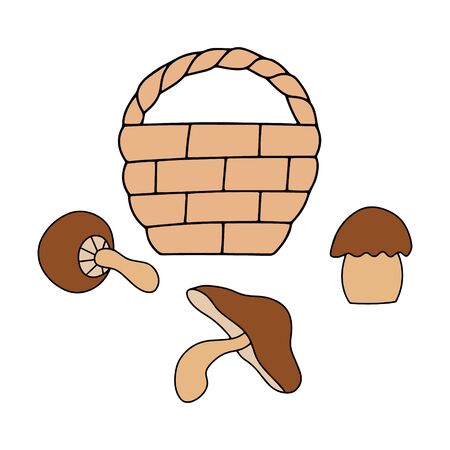 doodle basket with mushroom icon isolated on white, hand drawing art, vector illustration, eps 10のイラスト素材